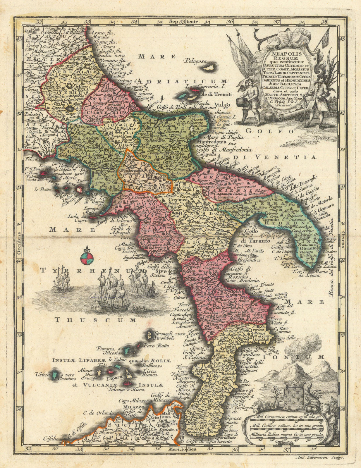 Neapolis Regnum… The Kingdom of Naples. Southern Italy by Seutter c1744 map